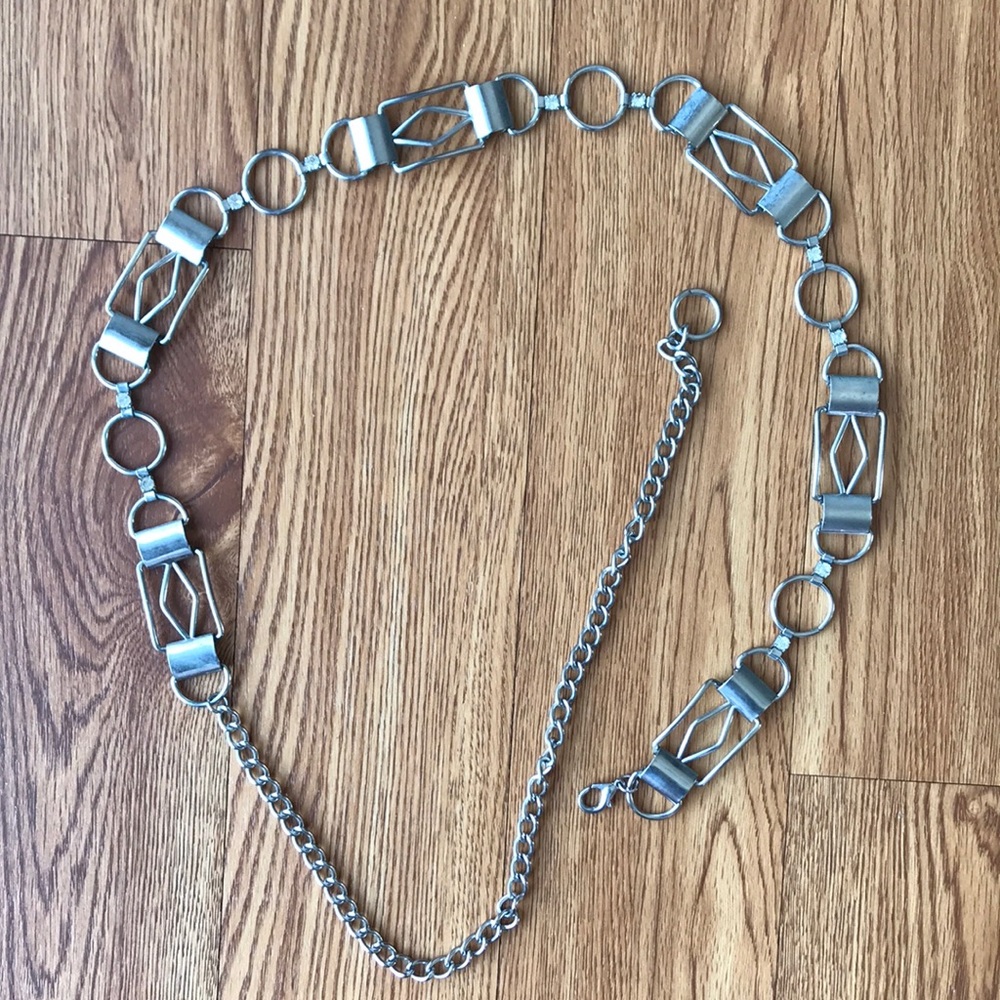 Silver Tone Metal Chain Link Belt with Rhinestones